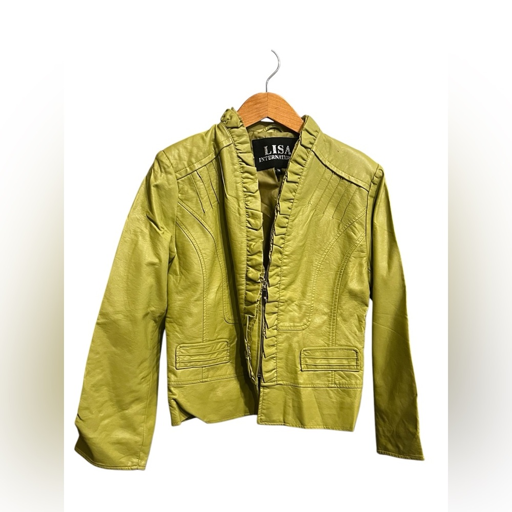 Green Faux Leather Ruffle Jacket